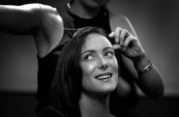 Model getting ready back stage